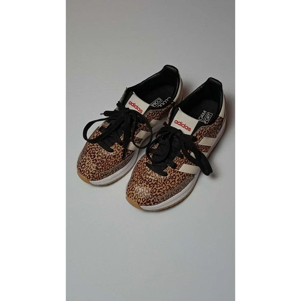 Adidas Womens Run 70s 2.0 Beige/Off-White/Black Leopard Print Shoes 7.5 JR0658